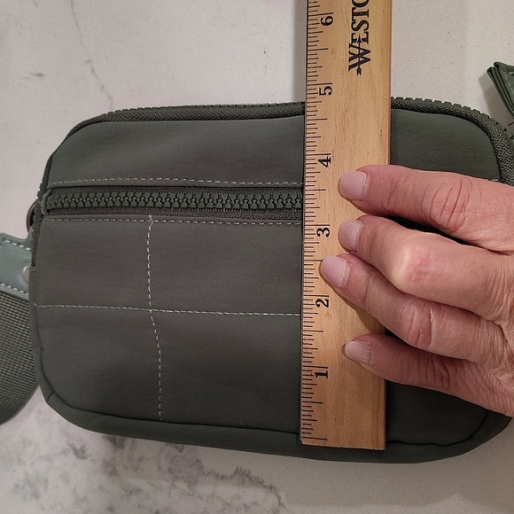 Olive Green Clutch with Detachable Canvas Strap Multiple Pockets - Picture 12 of 12